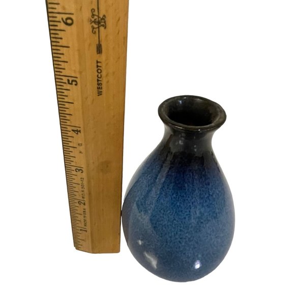 Handmade Blue Black Ombre Bud Vase Hand Thrown Pottery Glazed Ceramic Vase 5" - Picture 5 of 5